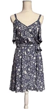 SIENNA SKY Women’s Size M Blue Floral Dress Lined Elastic Belted Split Front