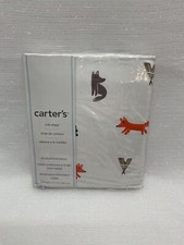 Carter's Fox Woodland Animal Print Fitted Baby Crib Sheet White Orange Gray NEW