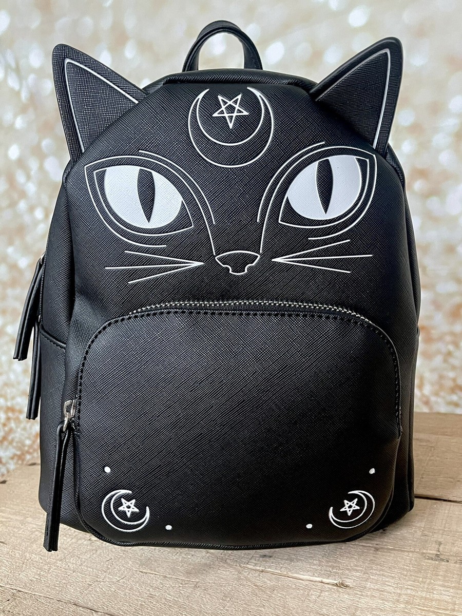 Mad Engine halloween black cat backpack purse Black Cat Backpack Kitty Bookbag Gold Moon Design Book Bags  main image 3