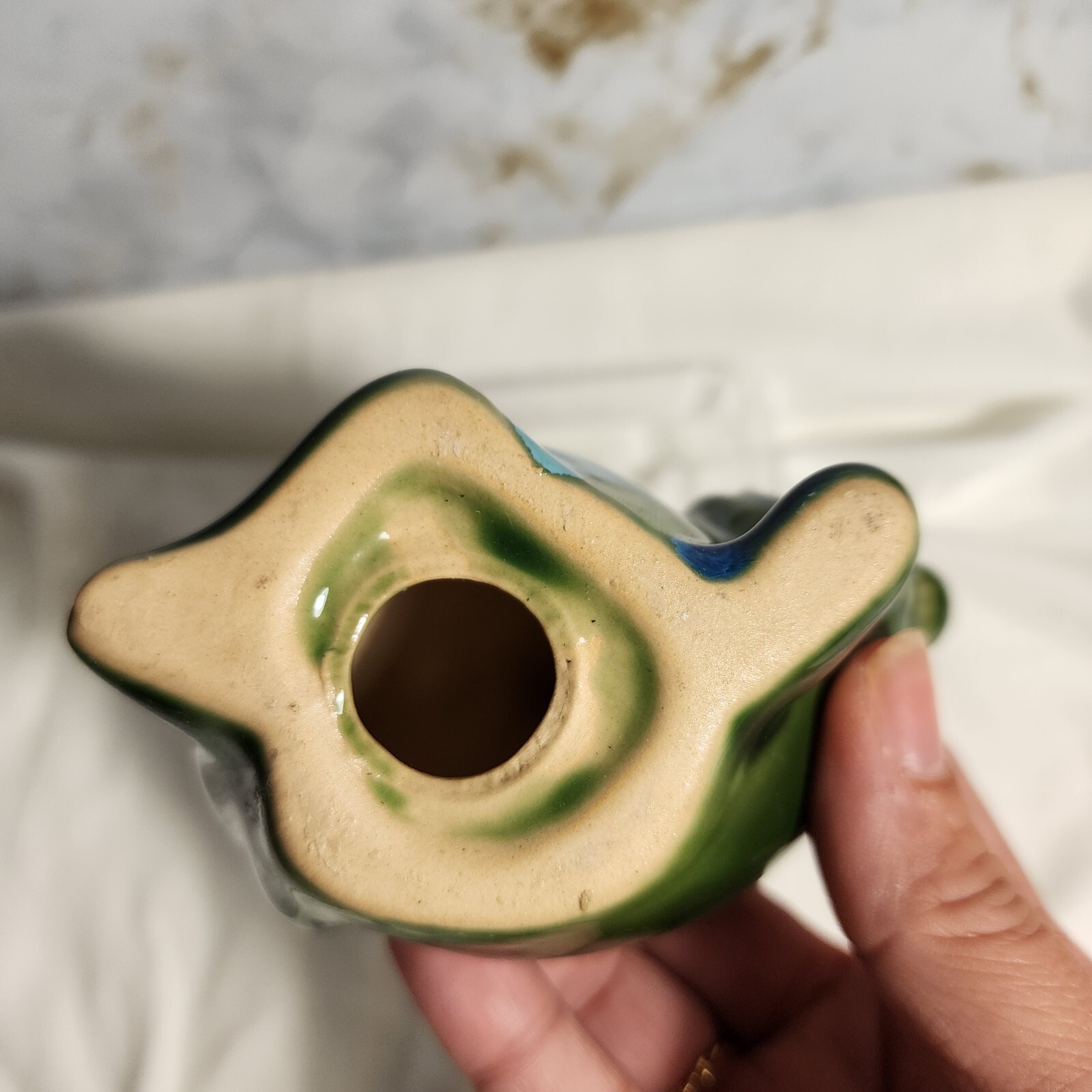 Cute Fat Green Ceramic Garden Frog Figurine Relaxing Laying On Side