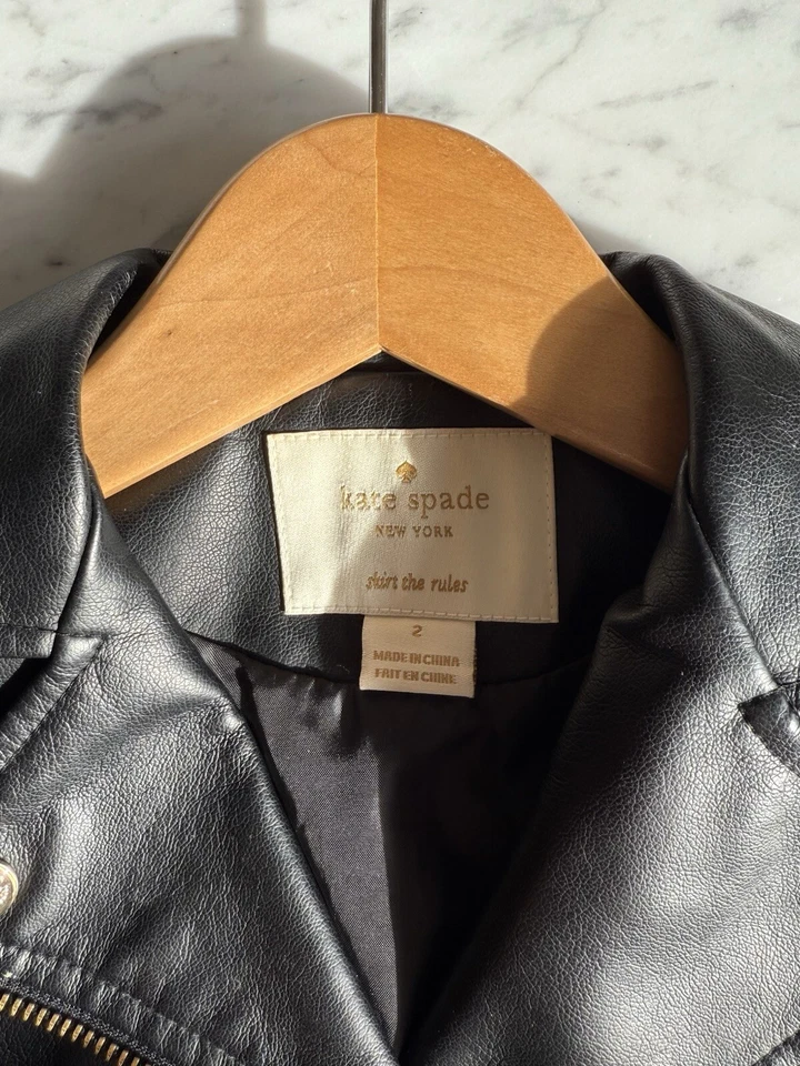 KATE SPADE toddler girl moto biker Faux Leather jacket sz 2 - Image 3 of 4