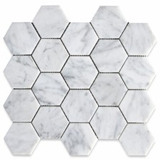 C33XP Carrara White Venato Marble 3" Hexagon Mosaic Wall Floor Tile Polished