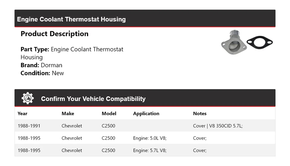 Carcasa termostato refrigerante motor Dorman Chevrolet C2500 1988-1995 1989 1990 Foto 2 de 4