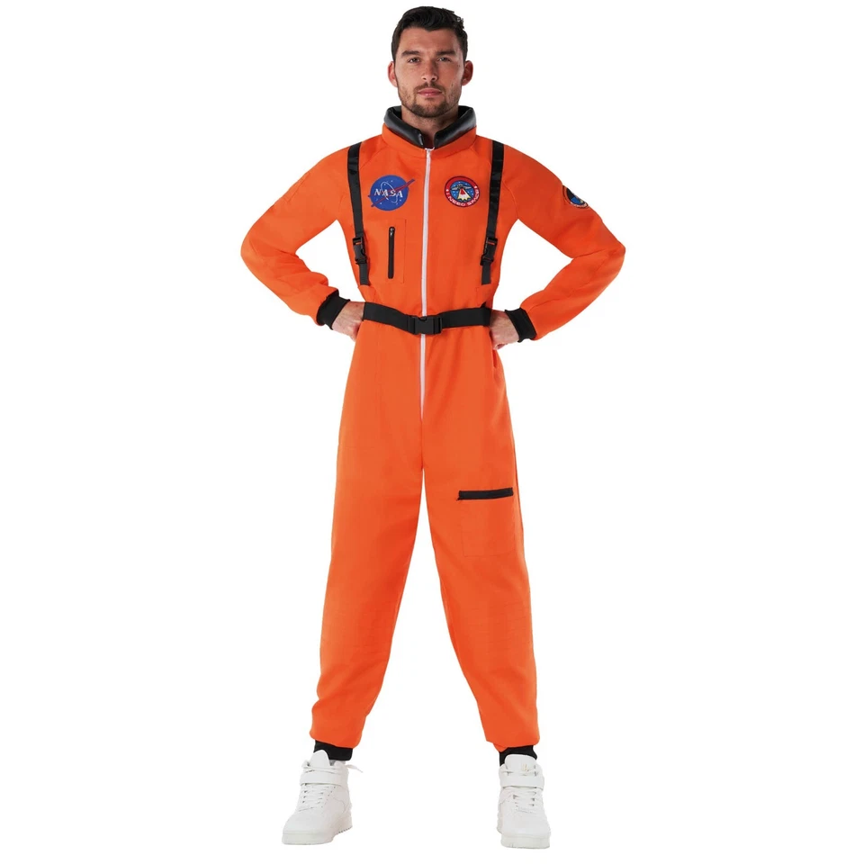 Fantasia masculina laranja astronauta adulto NASA Spaceman Space Suit M - XL Halloween - Imagem 2 de 4