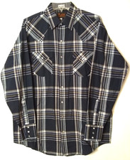 Plains Western Wear Shirt Mens L Tall Pearl Snap Frnt/Pkt/Cuff V-Yoke Blue NWOT