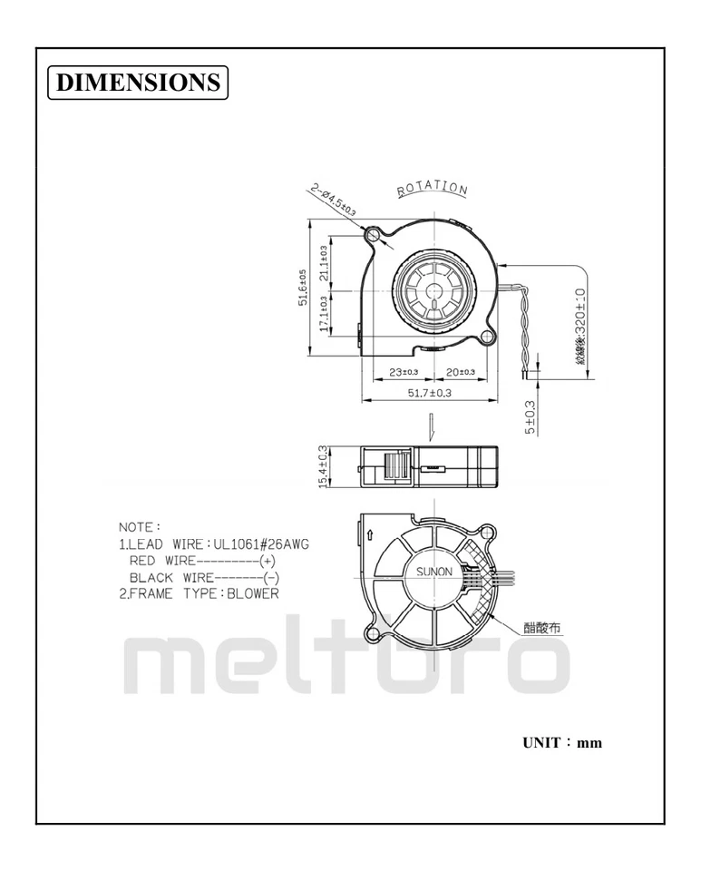 SUNON 5015 24V Radiallüfter, radial, fan, regelbar, ausgewuchteter 50mm Lüfter - Bild 4 von 4