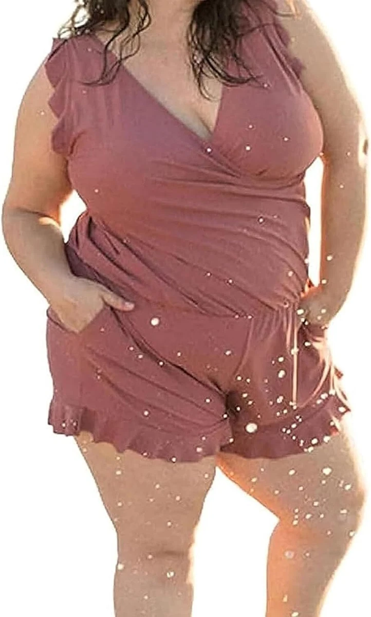 Swim Romper Built in Bra Women s Plus Size Leggings One Piece Swimsuit V Neck