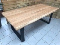Esstisch Wildeiche Massiv Baumkantentisch 240X100Cm MetallfüßE U-Gestell Schwarz