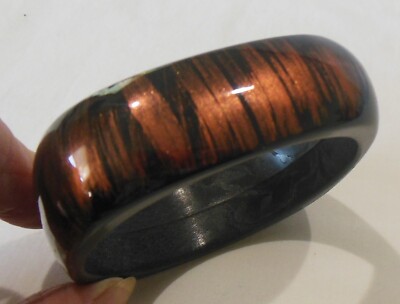 Black & Copper Square Faux Wood Lacquered Bangle Bracelet