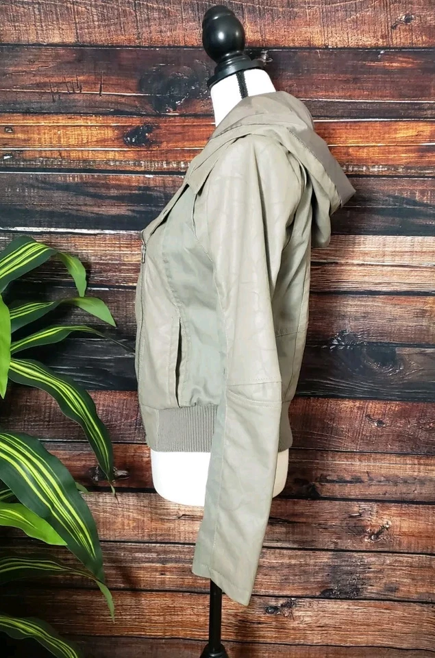 Jack Jacket Size Medium Bomber Faux Leather Hooded Asymmetrical Zip - Image 4 of 4