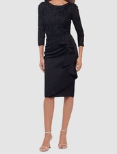 Xscape Women's Black Long-Sleeve Ruffled Lace Midi Dress Sz 14