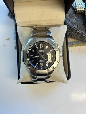 Seiko Coutura Kinetic SRN021 5M54 Day Waffle Dial Watch Runs Needs Capacitor
