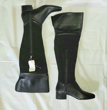 H by Halston Kora Over Knee or Fold Down Knee High Suede and Leather Boots black