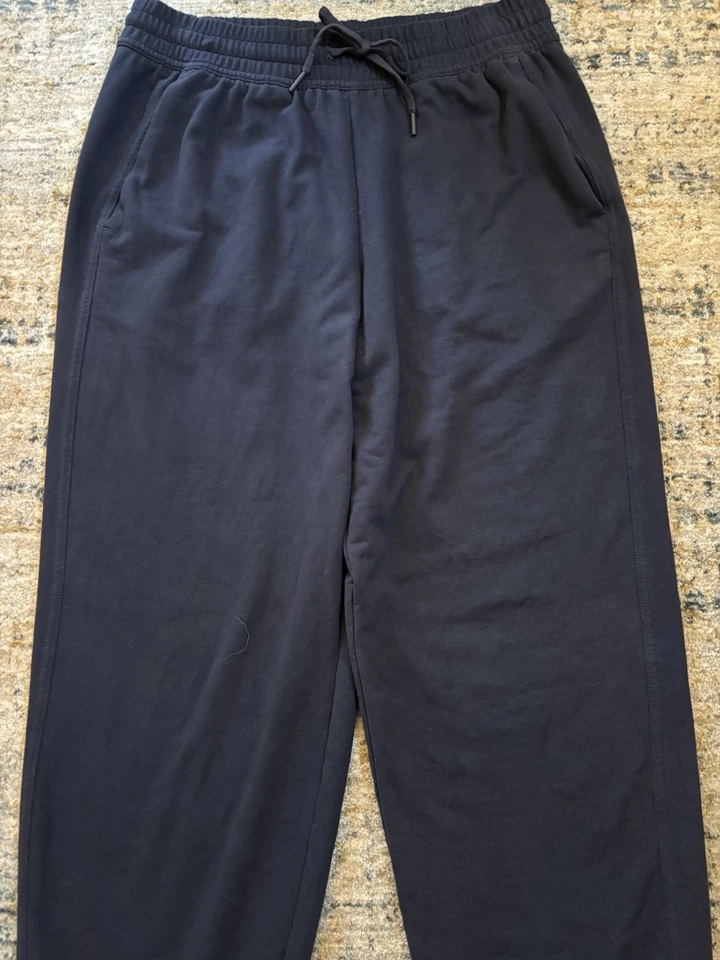 Calça jogger Athleta retrô terry feminina pequena azul marinho bolsos de mistura de algodão 818486 - Imagem 3 de 4