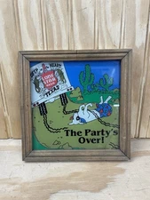 Vintage Lone Star Beer Sign – “The Party’s Over!” Texas Bar Art – 7x7 Framed