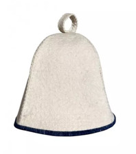 Sauna hat - wool 100 , white blue stripe