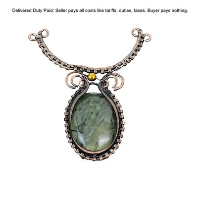 Copper Natural Moss Prehnite No Stone Wire Wrapped Ethnic Chain Necklace Jewelry