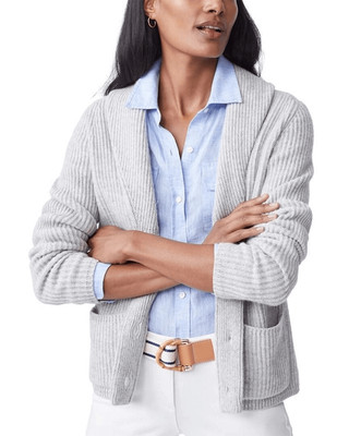 J.McLaughlin Sweater Cardigan Maia Button Front Cashmere Gray Medium