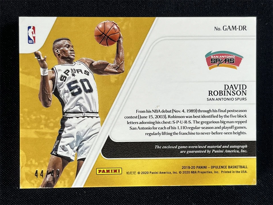 2019-20 Panini Opulence David Robinson Auto Memorabilia Patch Jersey Spurs /49 - Image 2 of 2