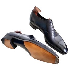 Handmade Black Oxford Lace Up Genuine Leather Office Dress Cap Toe Shoes For Men