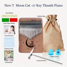 17-Key Kalimba Thumb Piano with Moon & Stars Design - Portable Mahogany Wood