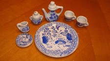 Vintage Miniature Porcelain Tea Set Gold Trim Dollhouse Display