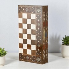Ensemble de backgammon en bois de luxe - planche d'incrustation de mosaïque f...