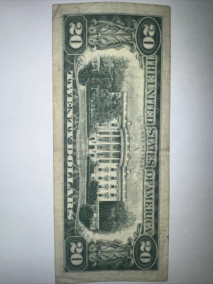 Rare 1969 20 Dollar Bill. Excellent Condition. Low Serial Numbers. - Image 2 of 2