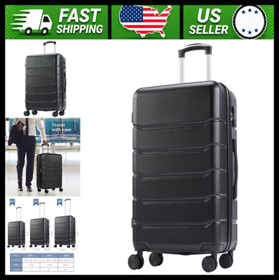 OLIXIS 28'' Hardside Checked Suitcase Spinner Wheels TSA Lock Black
