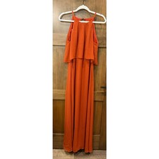 Davids Bridal Size 4 Gown Sienna Burnt Orange Chiffon Layered Halter Maxi Dress