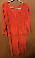 Vtg Firenze Red Leather Dress Santa Barbara 100% New Zealand Lambsuede Sz L TbD5