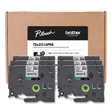 TZe Series Standard Adhesive Laminated Labeling Tape, 0.5", Black on White, 6/Pa