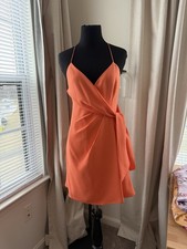 Alice + Olivia Katie Tie Wrap Mini Dress in coral orange polyester Size 0