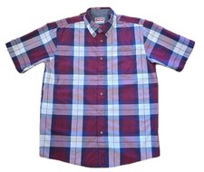 Wrangler Premium Quality Men's M Shirt Short Sleeve Red/Blue Plaid Wrinkle Free