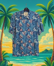 Island Republic Vintage  Blue Tropical Leaf Hawaiian Shirt Men Large