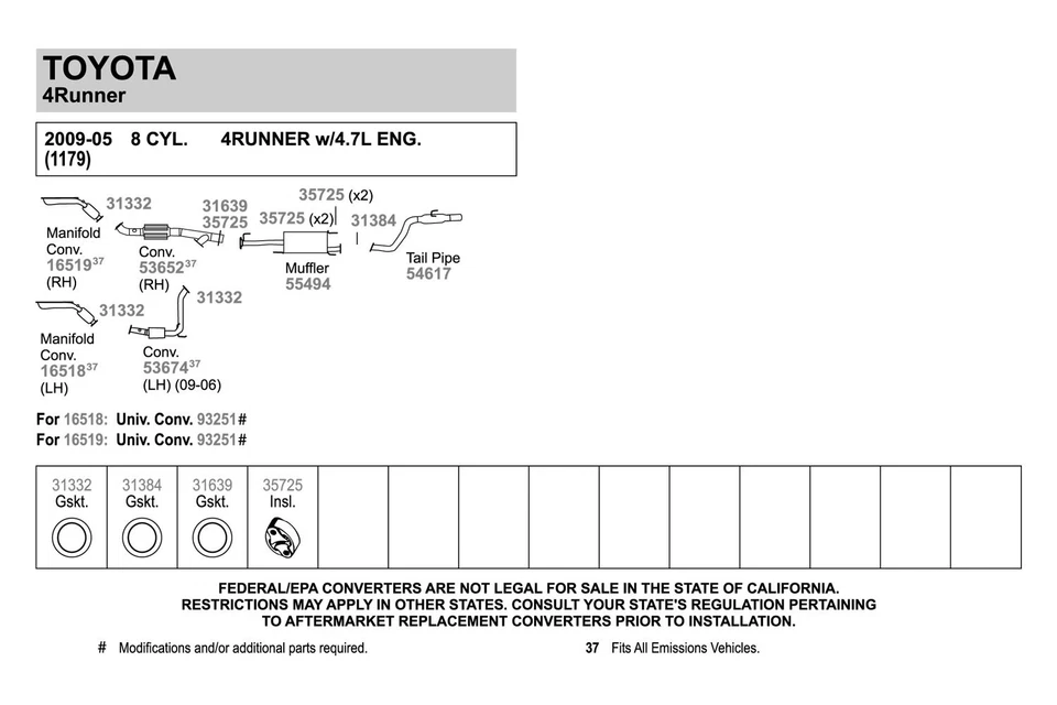 For Toyota 4Runner 2003-2009 Walker 54617 Aluminized Steel Exhaust Tailpipe - Imagem 2 de 3