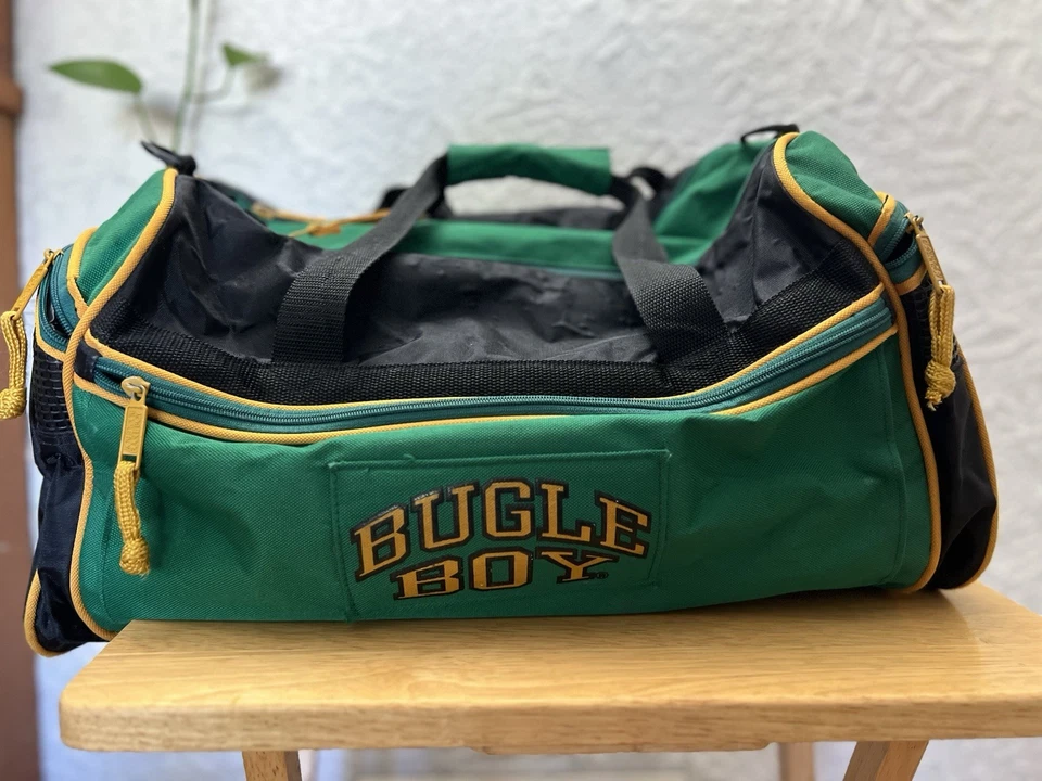 Bugle Boy Green Duffel Bag with Yellow Trim and Multiple Zipper Pockets - Image 2 of 4
