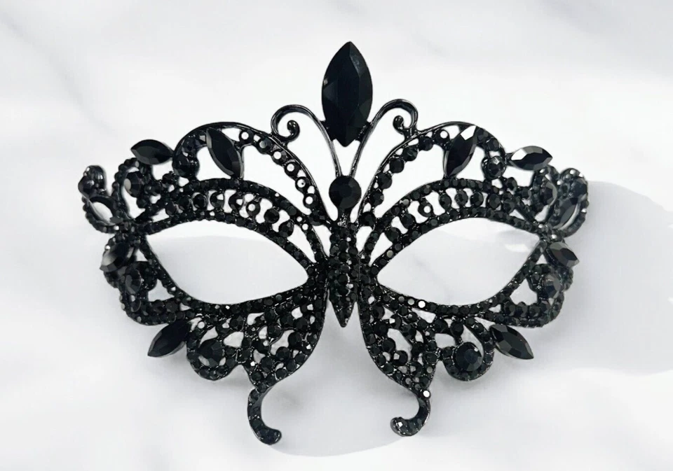 Black Masquerade Mask, Crystal Prom Mask, Black Butterfly Mask, Mardi Gras Mask - Image 4 of 4