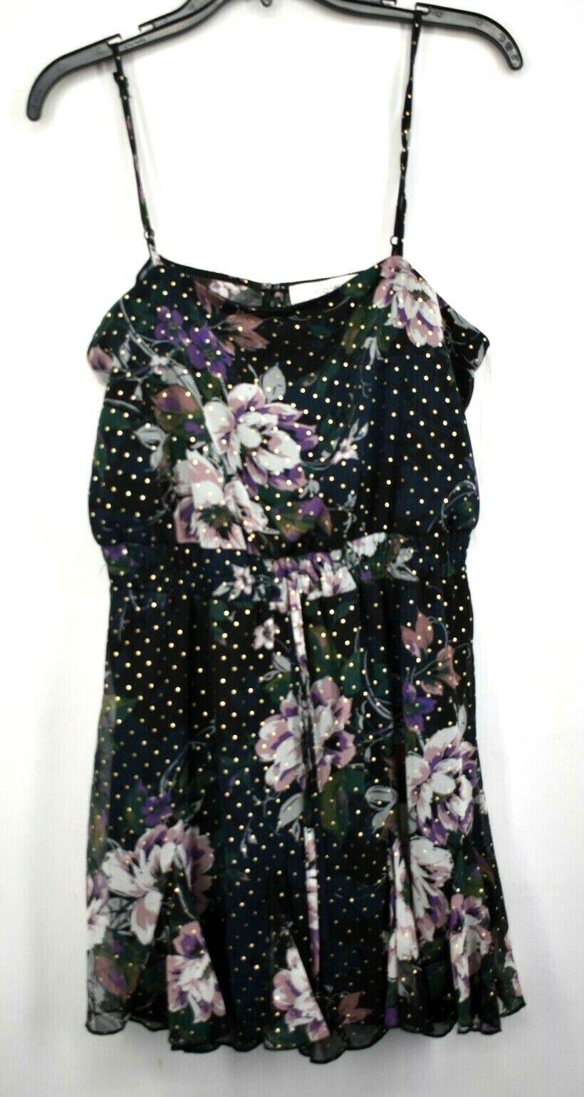 Mini Abito Donna Fila A Floreale Punti Metallizzati Scollo Quadrato Senza Maniche Orlo Increspato M