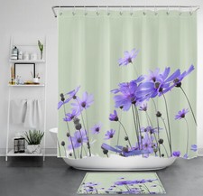 Farmhouse Purple Wildflower Sage Green Shower Curtain Set for Bathroom Decor