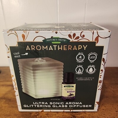 Nature's Truth Aromatherapy LED Ultra Sonic Aroma Glittering Glass Diffuser NEW