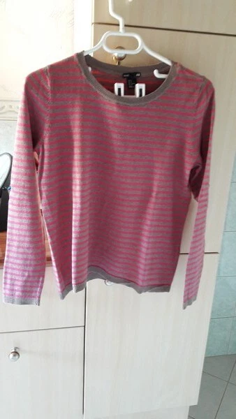 H&M Pull marron taupe rayures rose T S - Photo 1/4