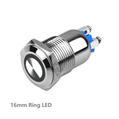 16mm Momentary12V Ring LED Nickel Plated Latching Metal Push button Switch Panel