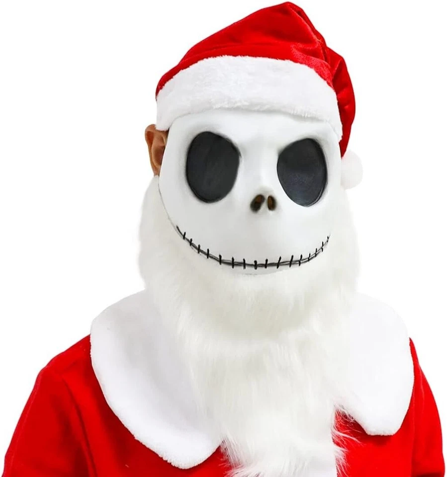 NEW Santa Jack Mask Costume The Skeleton White Beard Red Hat Party Cosplay - Image 3 of 4