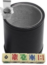 16mm Poker Dice Ivory Tone Spades Ace PU Leather Grey Felt Lined Cup Boxed