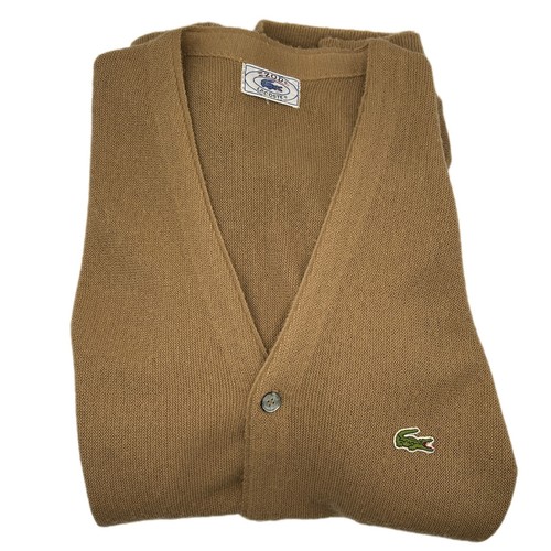 IZOD Lacoste Vintage Strick Cardigan Pullover Acryl Alligator Braun Herren Größe XL