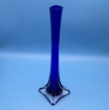 AAC-American Asian Commerce Cobalt Blue & Clear 11.75” HandBlown Art Glass Vase