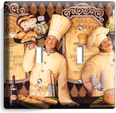 FRENCH PASTRY CHEFS BREAD BAKERY 2 GANG LIGHT SWITCH WALL PLATE KITCHEN HD DECOR