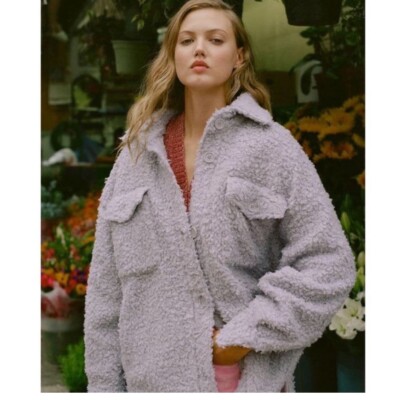 Urban Outfitters Palmer Sherpa Oversized Shirt Jacket Lilac S Shacket - Main Image