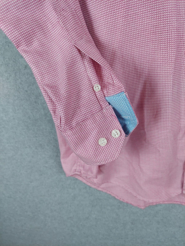 TM Lewin Shirt Fitted Medium 16.5 Pink Micro Print Long Sleeve Shirtmakers 36 - Picture 2 of 5